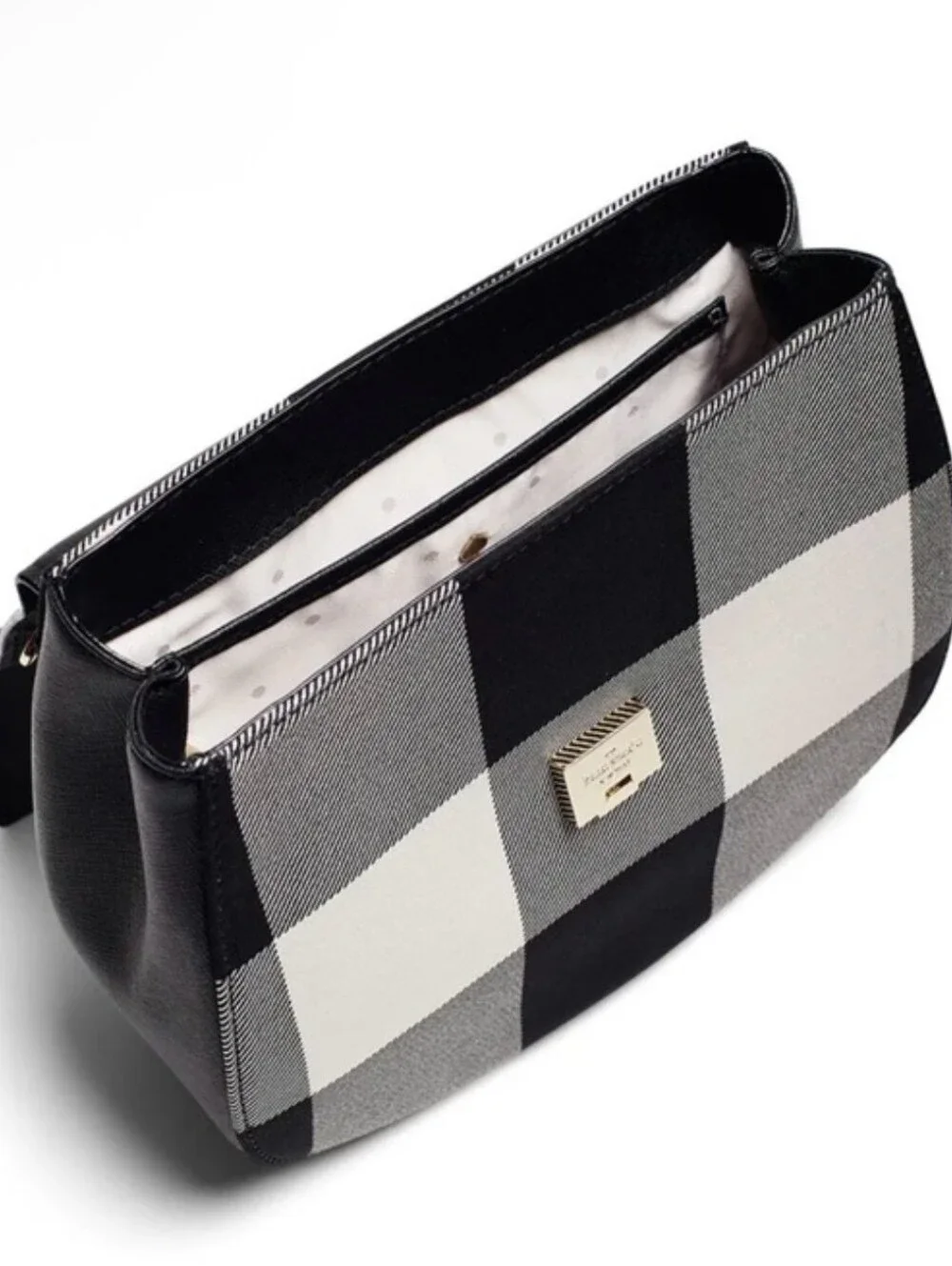 Kate Spade Black & Cream Cameron Street Plaid Crossbody Bag EUC